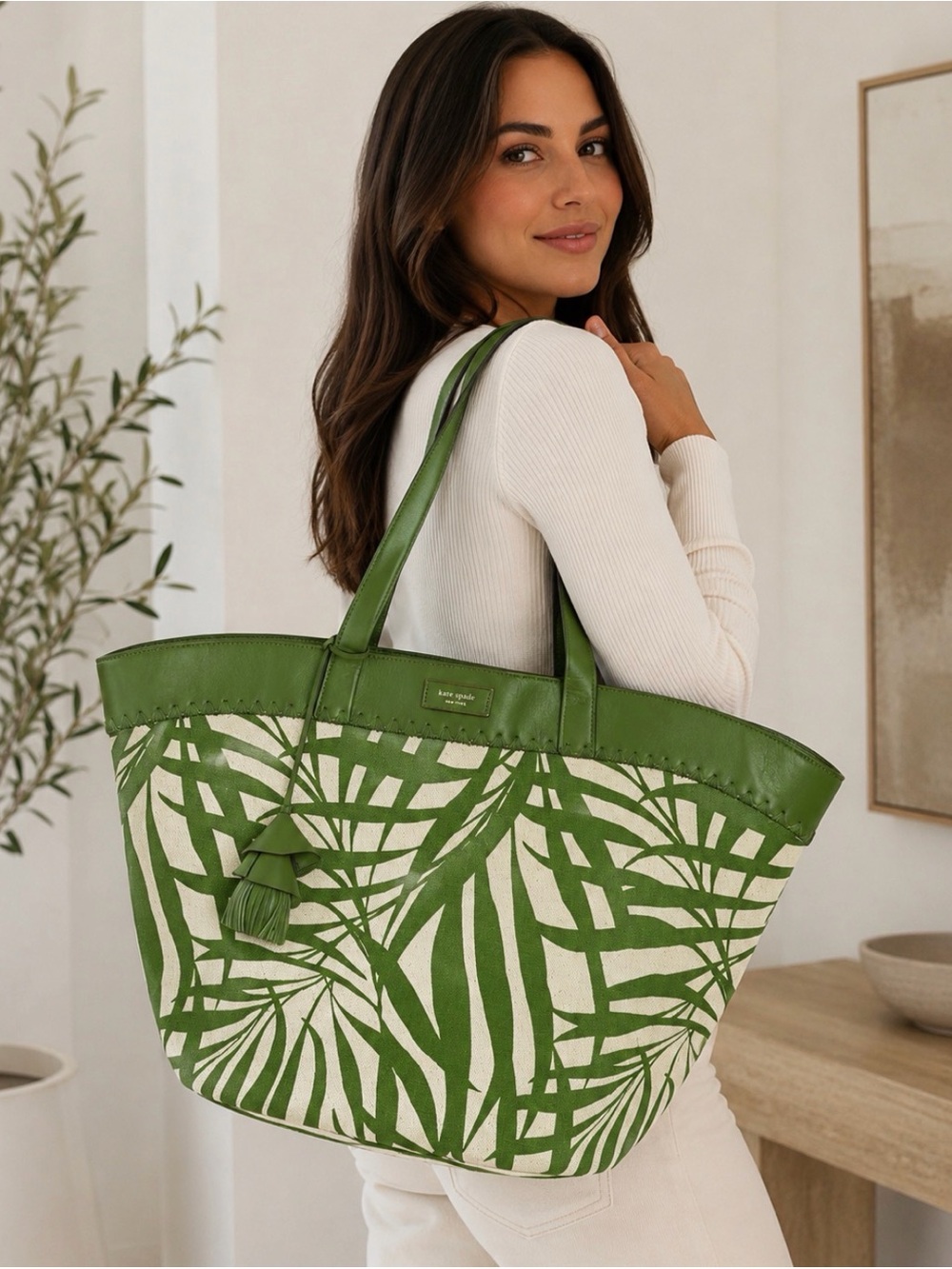 kate spade ♠️ The Pier Palm Fronds Canvas Large Tote 🌴